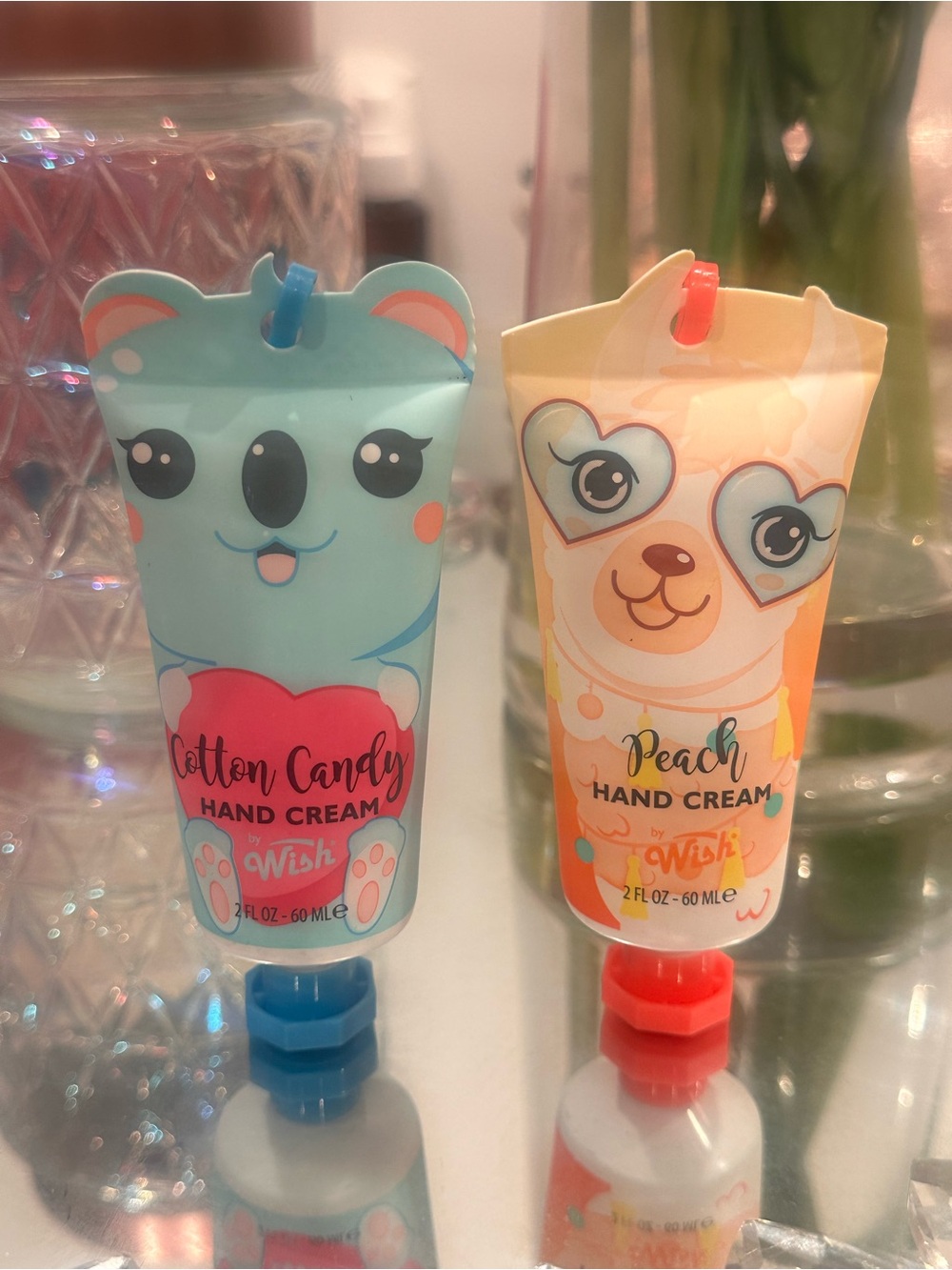 Wish Hand Cream Duo Set Cotton Candy + Peach Cute Kawaii Clip On 2oz NEW Gift